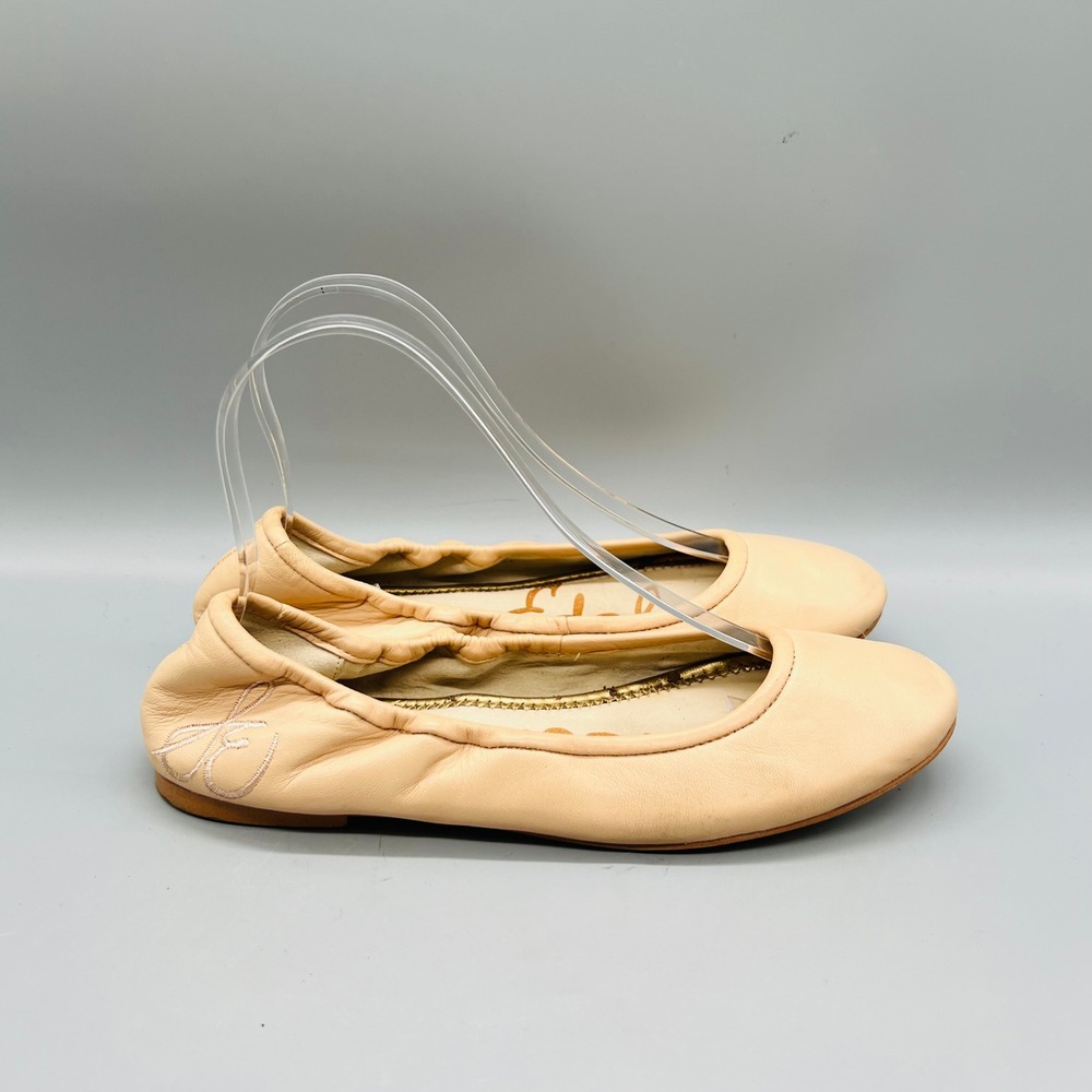 Sam Edelman Shoes Womens 7.5 Beige Leather Pritz Ballet Flats Slip On Classic